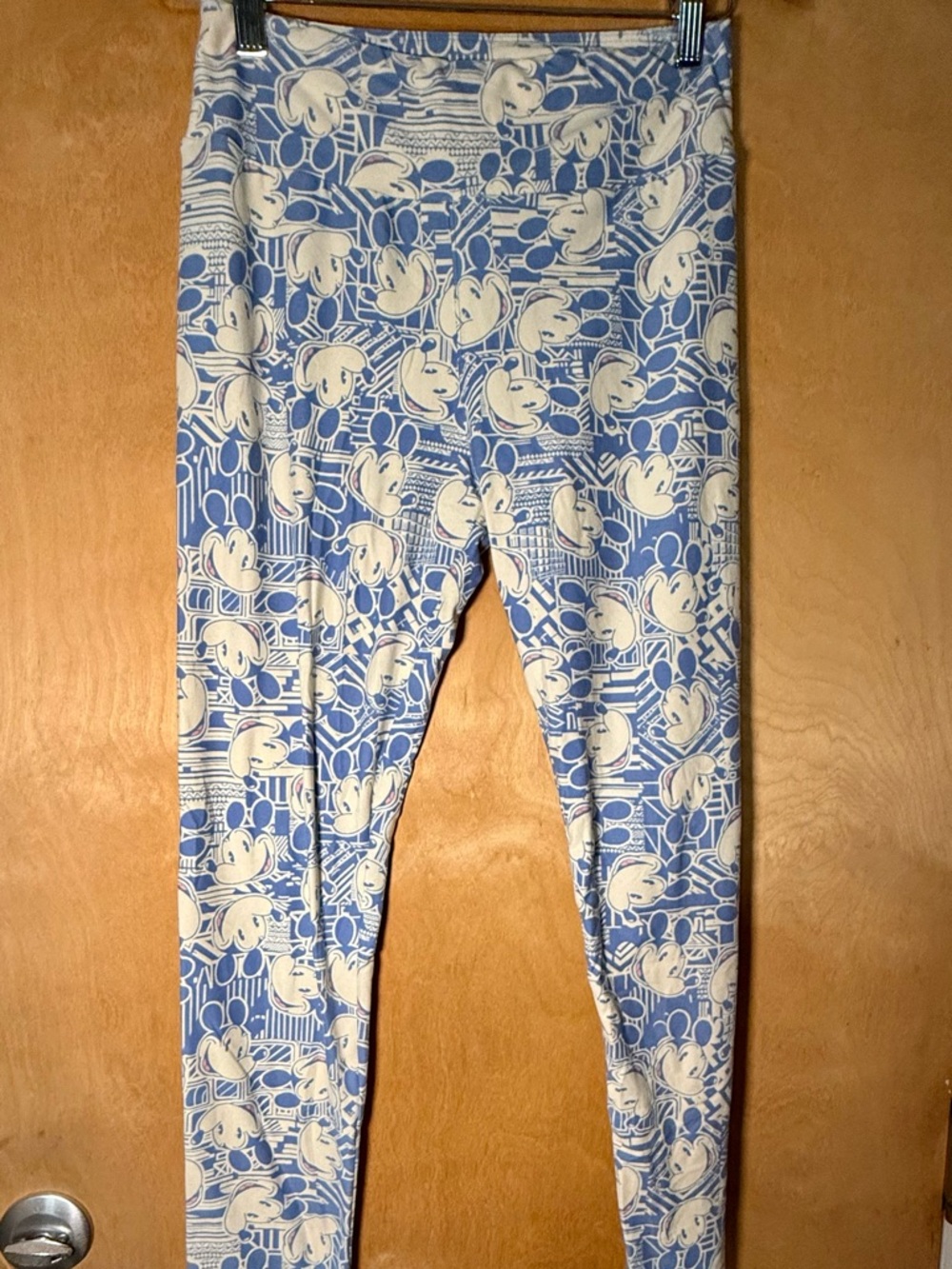 Lularoe Blue and Cream Mickey Mouse head Print Leggings